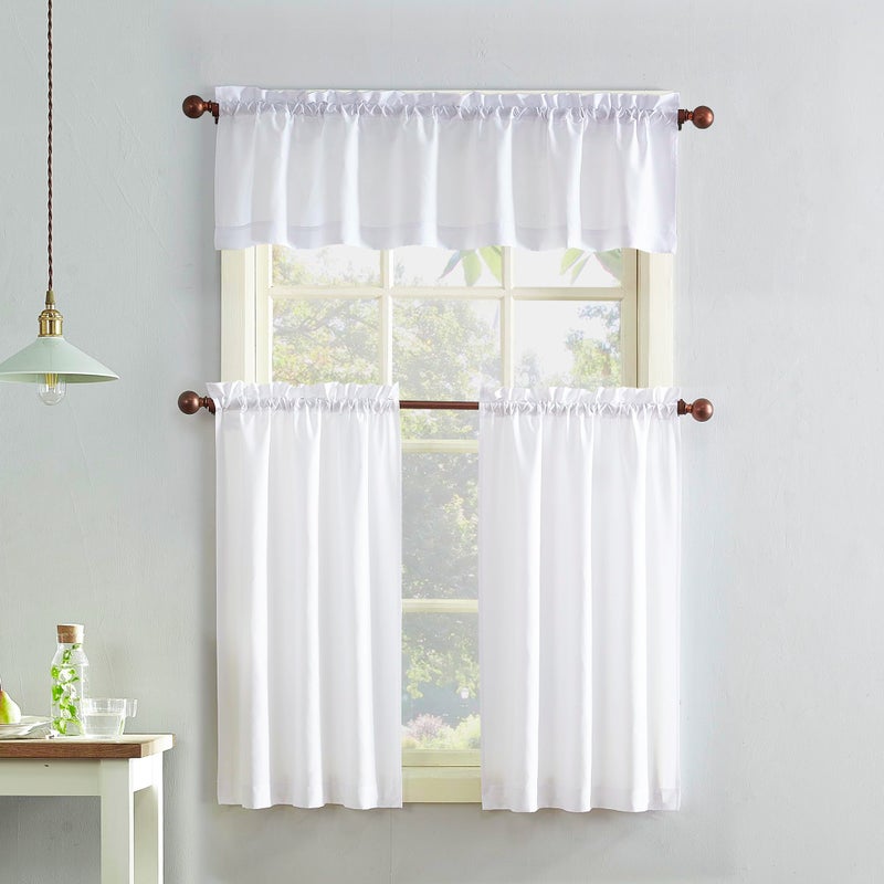 No. 918 Martine Microfiber Semi-Sheer Rod Pocket Kitchen Curtain Valance and Tiers Set, 54" x 24", White, Set of 3 (1 Pack) - Image 4